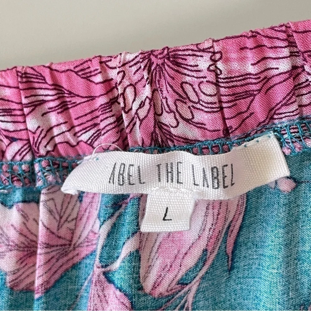 Abel The Label Bonnie Floral Boho Yoke Maxi Skirt Teal Pink Large